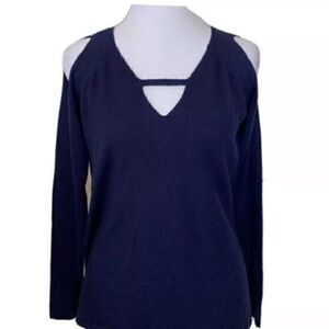 Devotion Cyrus Cold Shoulder V Neck Sweater Blue Medium
